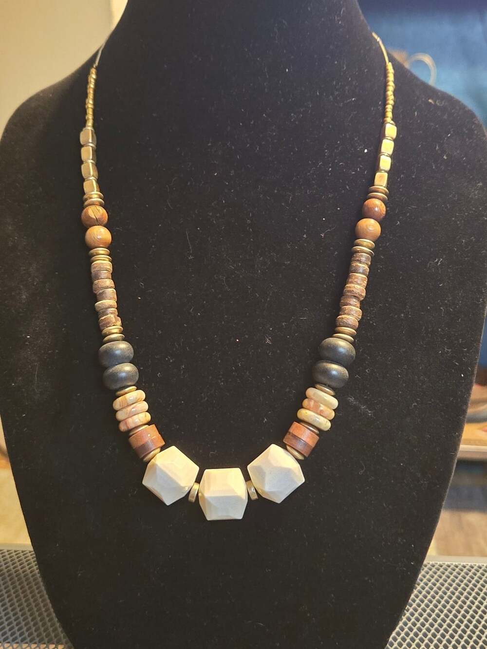 Boho Chic Multi-Material Beaded Long Necklace Earth Tone